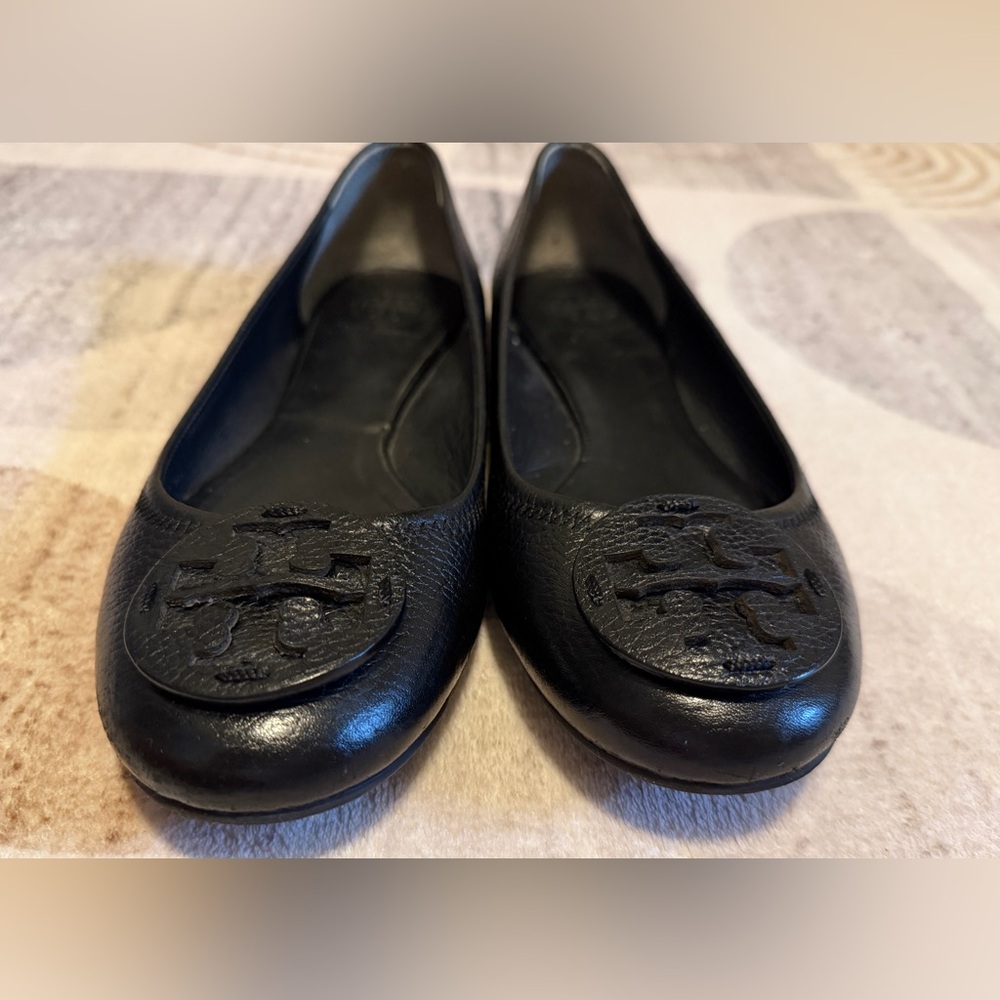 Tory Burch Reva Leather Logo Ballet Flats Size:9